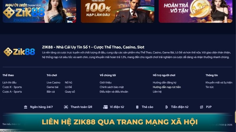 Liên hệ ZIK88 qua các trang mạng xã hội